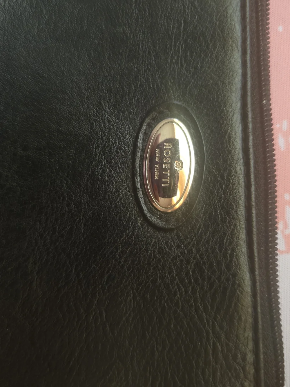 Rosetti Black Faux Leather Zip Pouch with Gold Oval Logo